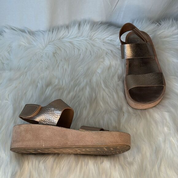 Pedro Garcia Lacey Bronze Metallic Textured Leather Platform Sandals Sz 37/US 7 - Picture 2 of 10